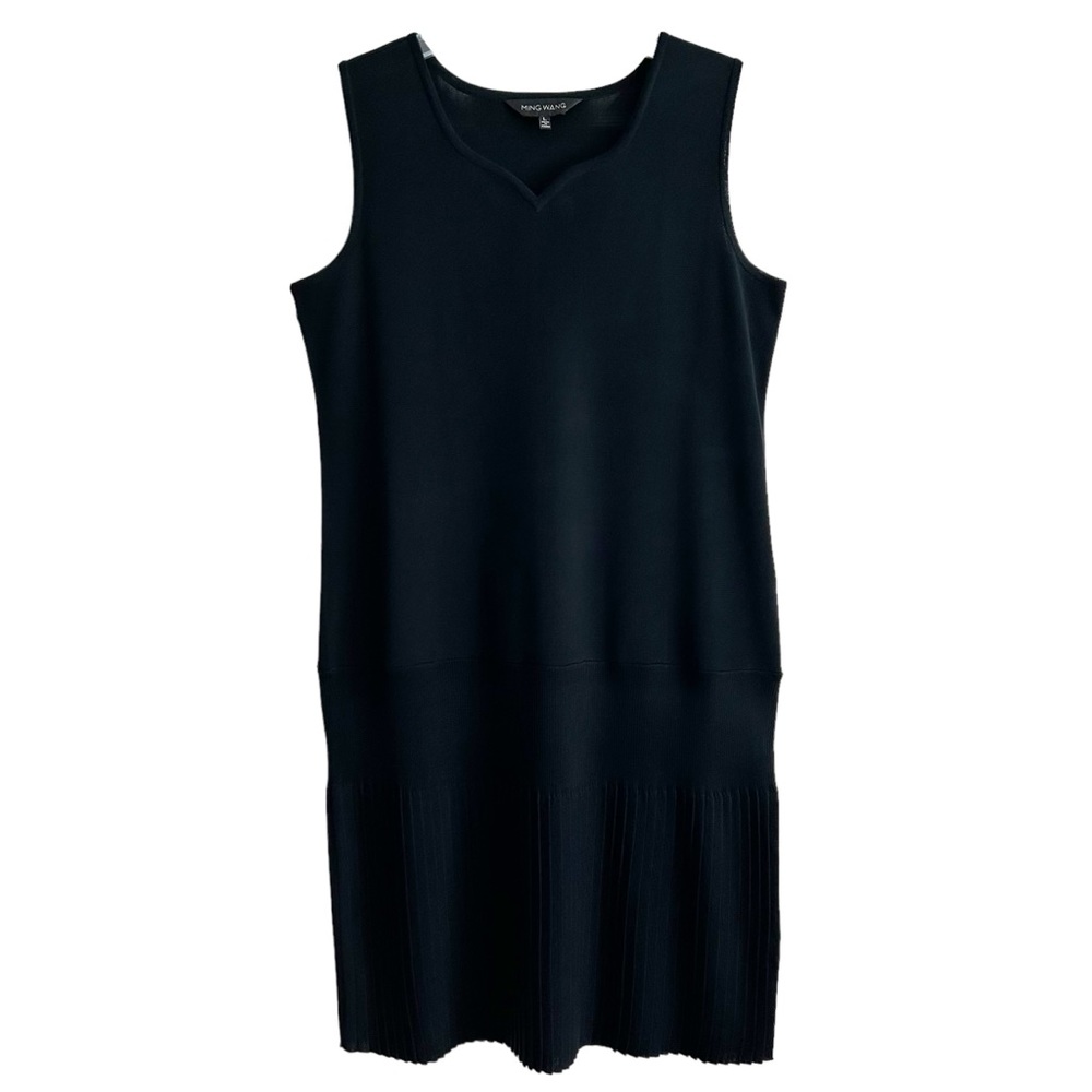 Ming Wang Black Sleeveless Drop Pleat Knit Jersey Dress L EPC